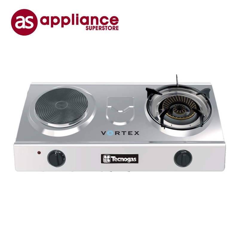 Tecnogas 1 Gas Burner + 1 Electric Hot Plate, Blue Flame, Direct Vortex