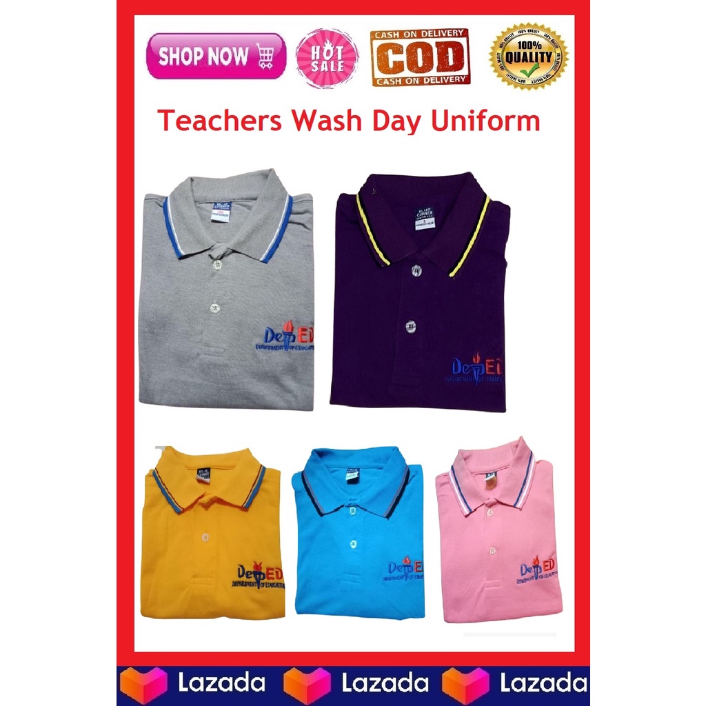 Best Selling Friday Uniform Wash Day Uniform Blue Corner Fashion Polo Embroidered DepED Logo Gray Po