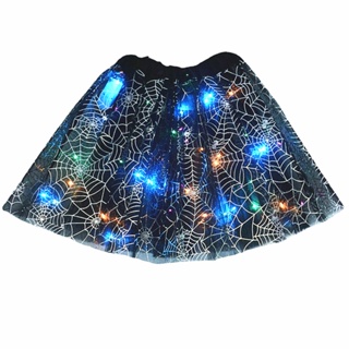 Horrible Scary LED Glowing Light Up Kids Girls Spider Web Cobweb Skirt Tutu Costume #2