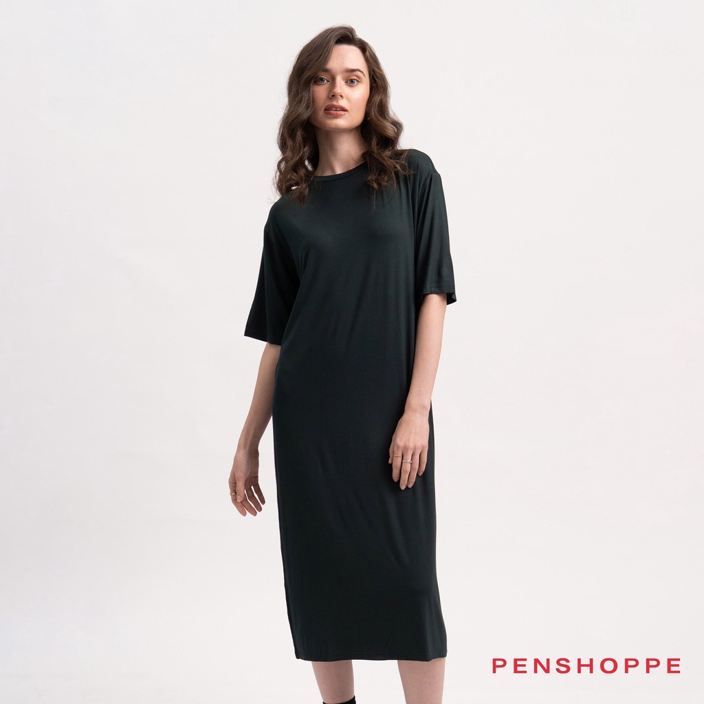 Penshoppe Super Soft Elbow Sleeve Maxi Dress For Women (Dark Green ...