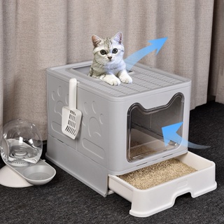 Foldable Cat Litter Box Large Size Semi -Closure Cat Bed With Drawer Oversize Top Entry Splash-proof