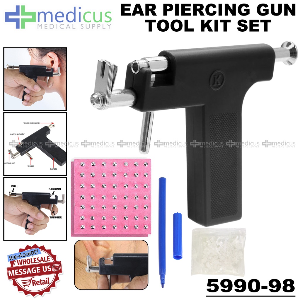 Medicus 599098 Ear Piercing Tool Kit Set Earring Gun 98pcs Ear Nose Navel Lip Piercer Machine