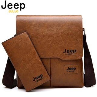 JEEP BULUO Man's Bag 2PC/Set Men Leather Messenger Shoulder Bags Business Crossbody Casual Bags Famo