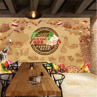 Custom Retro Pizza Restaurant Brick Wall Graffiti Mural Wallpaper 3d Restaurant Mural Tooling Background Wall Paper #2