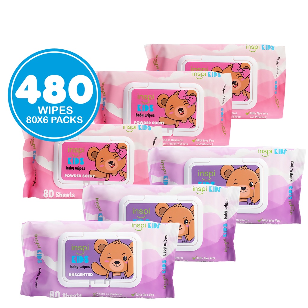 INSPI Kids Baby wipes Unscented and Powder Scent 80 Tender sheets 3