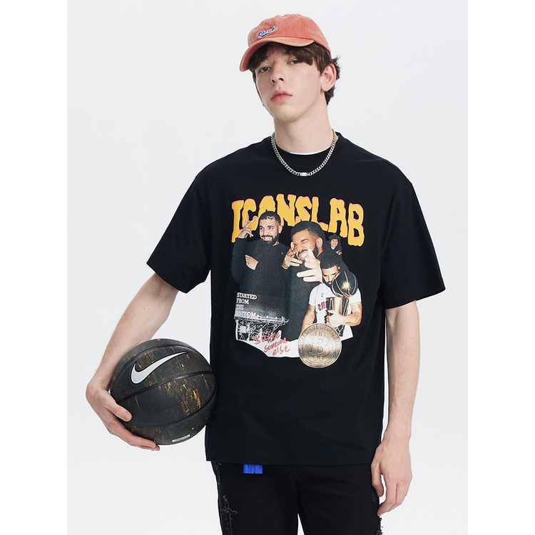 couple tshirt American basketball portrait print black plus size hip hop high street unisex clothing