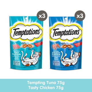 TEMPTATIONS Cat Treats – Tempting Tuna and Savory Salmon Flavor (6-Pack), 75g.