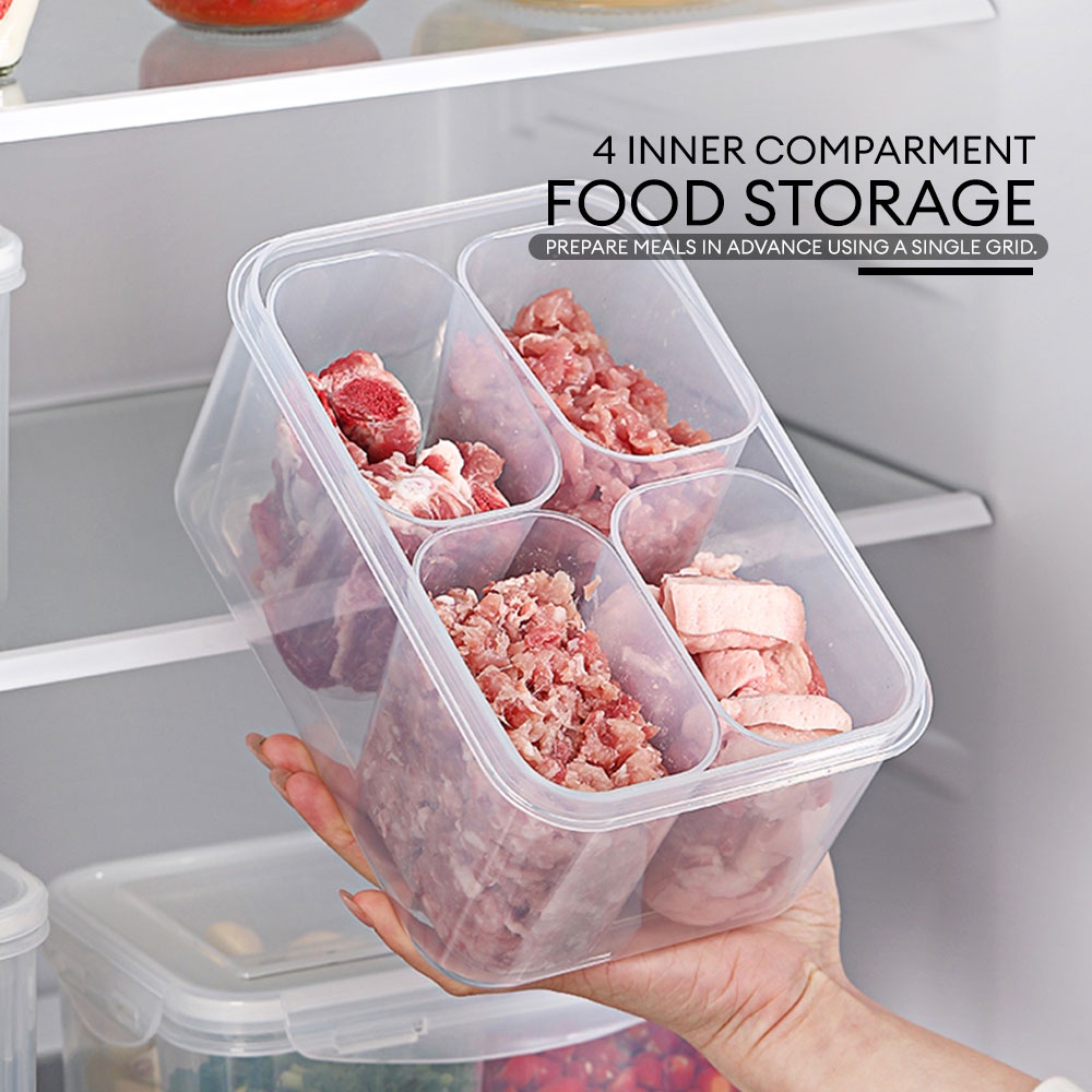 LOCAUPIN Airtight Lid 4 Compartment Fridge Organizer Food Storage