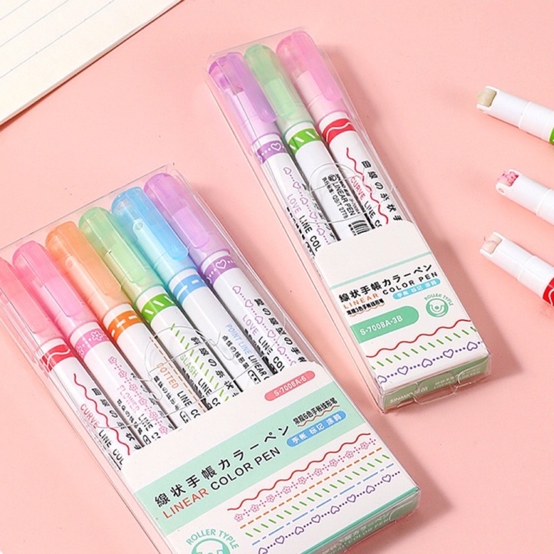 6 Colors Line Color Pen Multi-Shaped Outline Curve Highlighter
