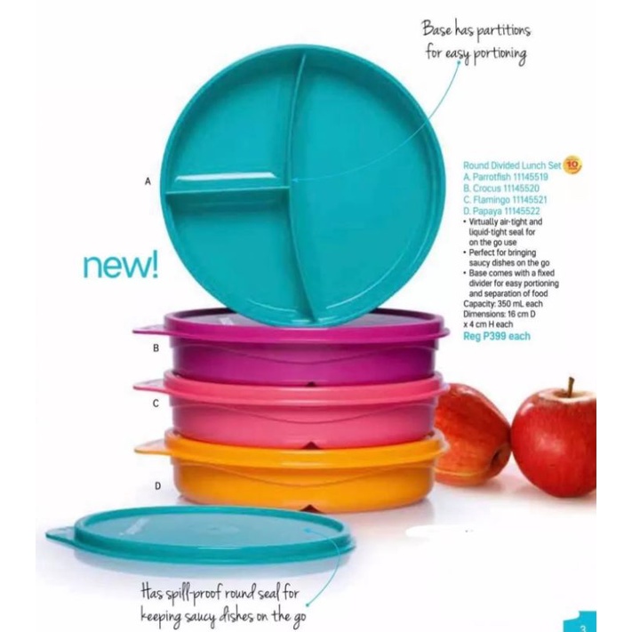 Tupperware Round Divided Lunch Box 350mL | Shopee Philippines