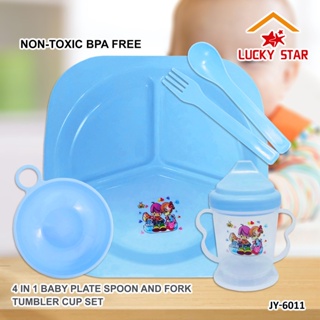 4 in 1 Baby Feeding Plate, Drinking Tumbler, Mug, Spoon and Pork PP Material 0%BPA Set Lucky Star