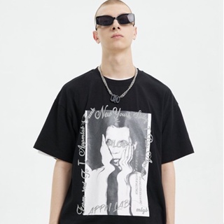 couple tshirt front portrait American trend print hip hop cotton crewneck unisex plus size black top #1