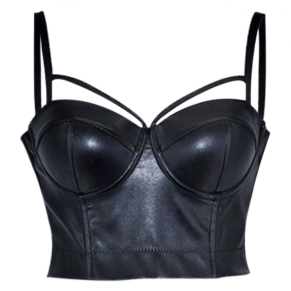 Nightclub sexy pu leather umbilical ultra-short bra sling wrap | Shopee ...