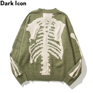Dark Icon Skeleton Ripped Sweater Men Women Round Neck Pullover High Street Men's Sweater