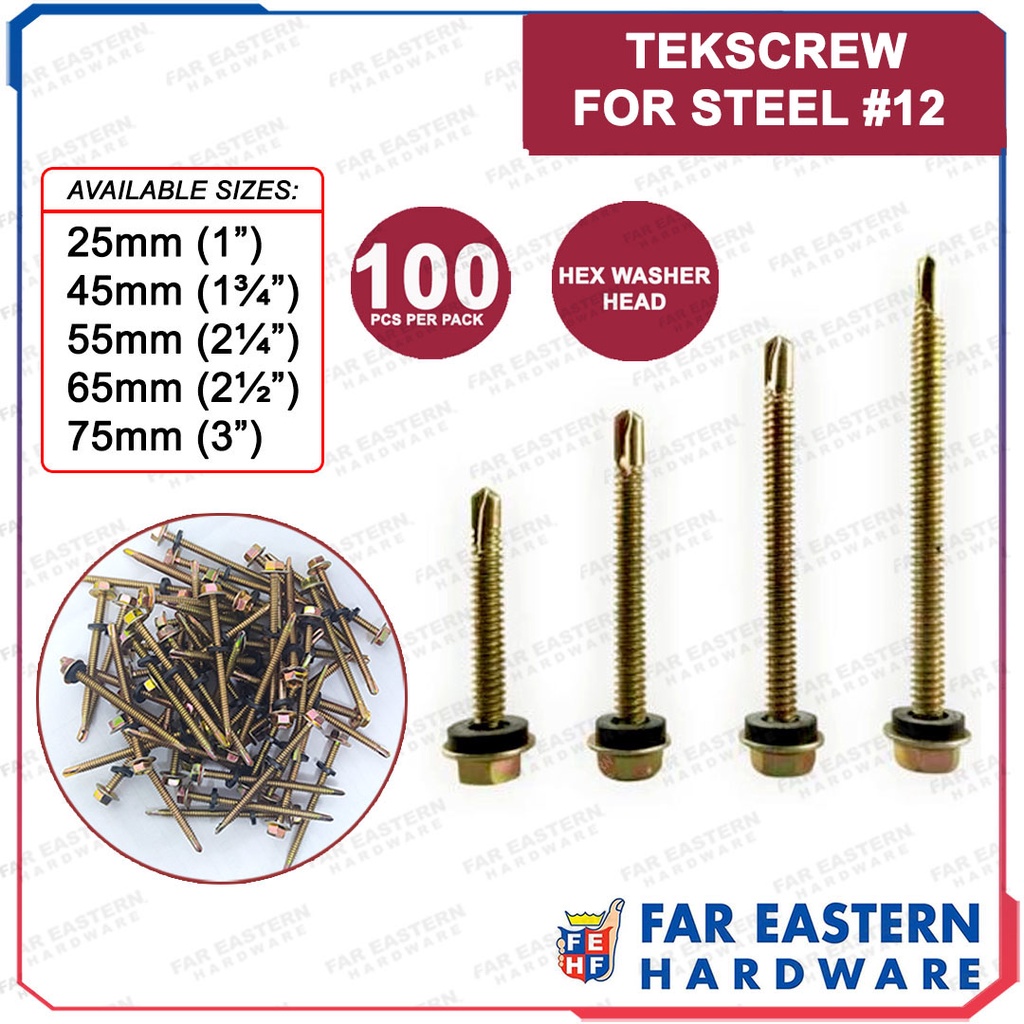 TEKSCREW for Steel Metal 12 Tex Screw 1" 13/4” 21/4” 21/2” 3" (100