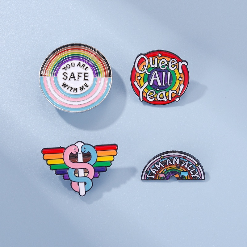 You Are Safe with Me Enamel Pin Creative Rainbow Pride Brooches Lapel Pin Badge Cartoon Rainbow Jewelry Gift for Lover Friends