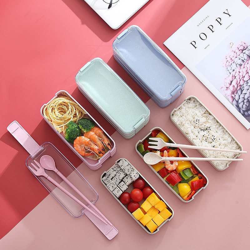 Japanese wheat straw insulation lunch box student portable 3layer lunch