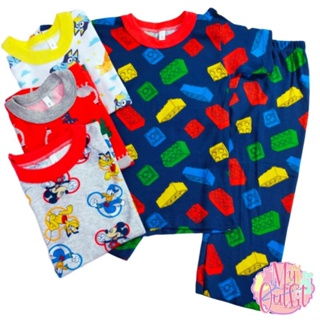 KIDS Toddler Boy Sleepwear Pantulog Cotton T-shirt Tees Pajama Set Terno Matchy Twinning Printed PJ