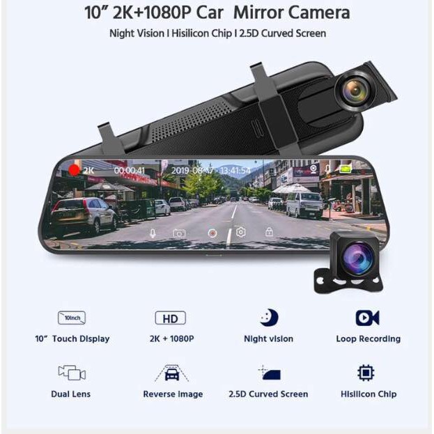 Qcy F Dashcam Touch Screen Rearview Mirror Car Camera Wifi Shopee Philippines