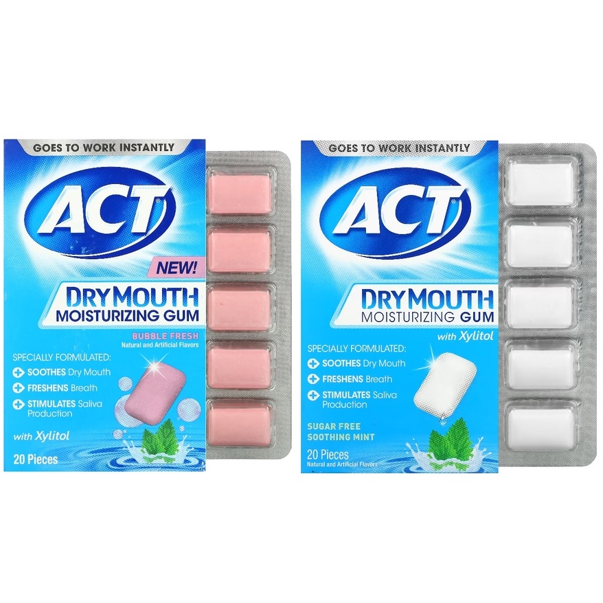 Act, Dry Mouth Moisturizing Gum with Xylitol, Sugar Free, Soothing Mint
