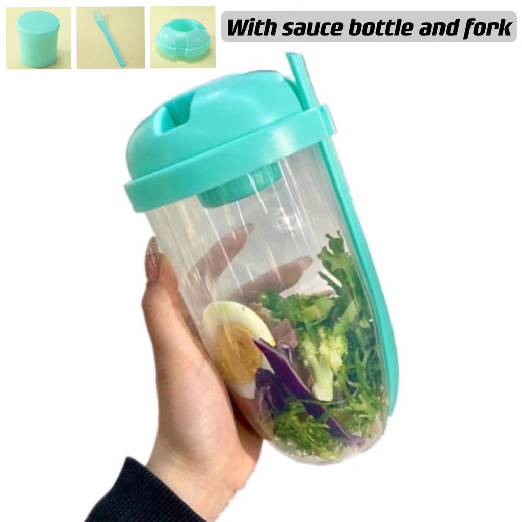 Portable Salad Cup With Lid Fork Sauce Cup Cereal Yogurt Food Container Fruit Milk Cups Bento Box