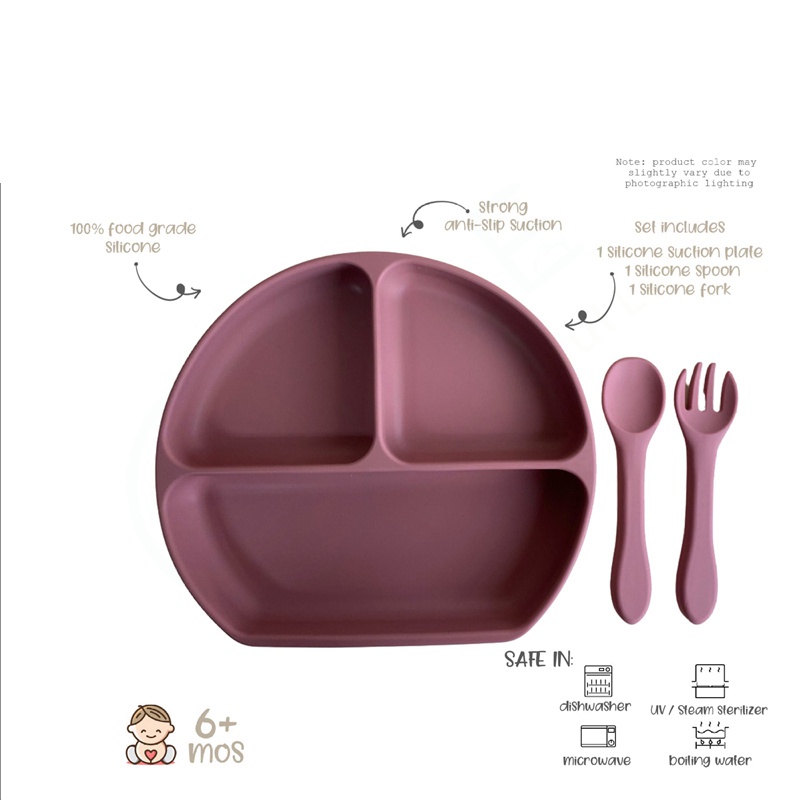 【Local Delivery】 For Baby Kids Toddler 5PCS Silicone Suction Plate With Spoon Fork Bowl BPA Free