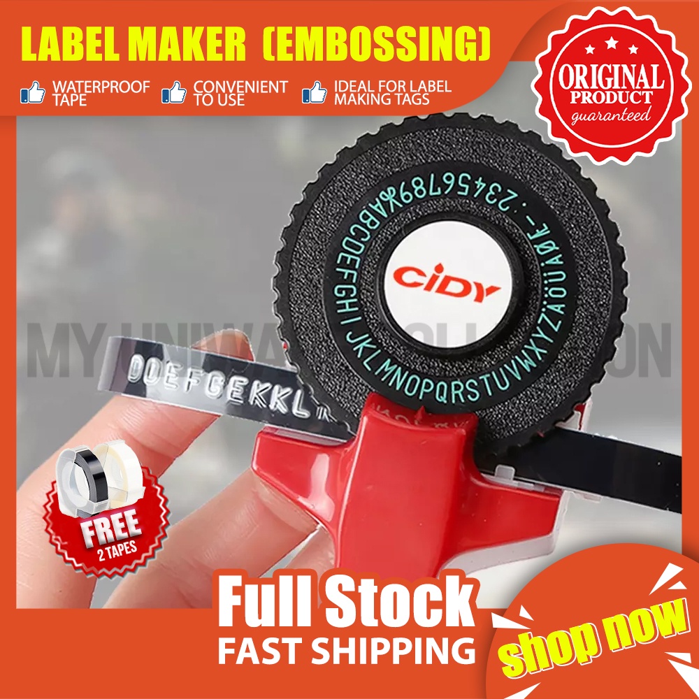 Label Maker Cidy with FREE 2 TAPES (9mm x 3mtrs) Manual Typewriter Tape Embossing Label Maker