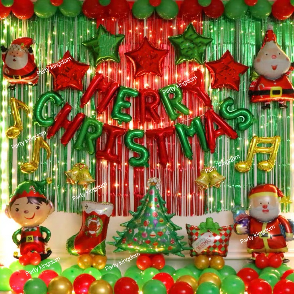 New 93pcs Set Merry Christmas Theme Balloon Party Backdrop Home Decoration Foil Santa Claus Snowman