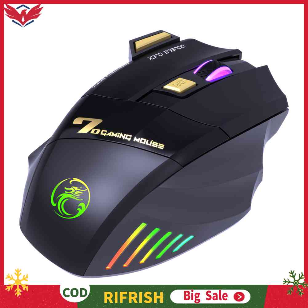iMice GW-X7 7 Buttons Rechargeable RGB Wireless Mute Ergonomic Gaming ...