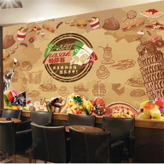 Custom Retro Pizza Restaurant Brick Wall Graffiti Mural Wallpaper 3d Restaurant Mural Tooling Background Wall Paper #1