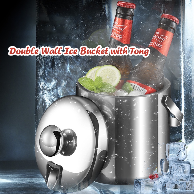 Insulated double wall ice bucket stainless steel with Tong and Ice Strainer Shopee Philippines