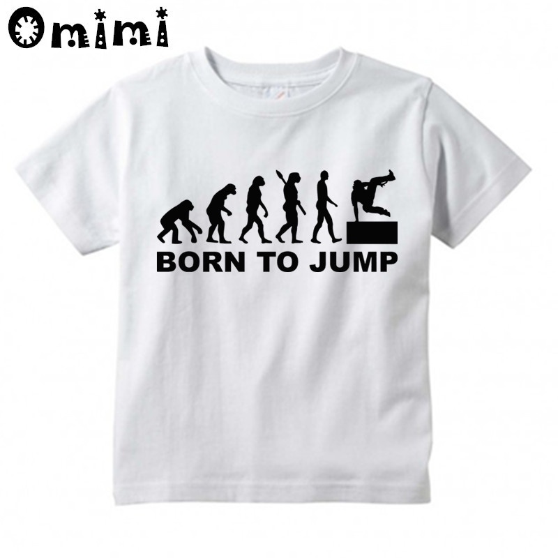 HfKZ▼Boys/Girls Evolution Of Parkour Born To Jump Printed T Shirt Kids Short Sleeve Tops Children&