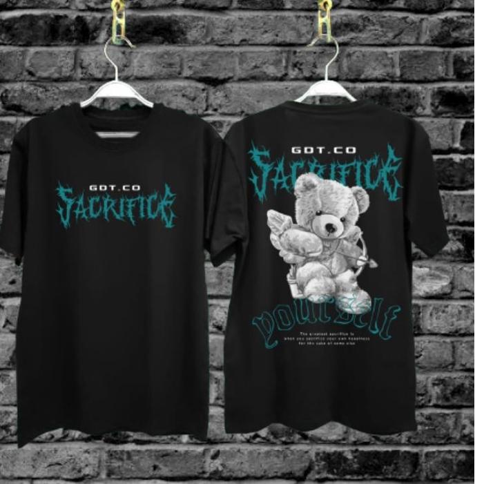 HITAM PRIA <Product 9ce8rн Men's Tshirt Showoff Bear Angel Black Color Distro Short Sleeve Cool Image Screen Printing Pattern GJ9