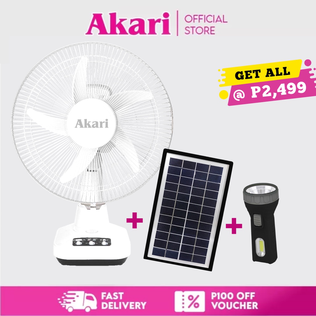 Akari 12 Inch Rechargeable Oscillating Fan Arf 5313f Mini Solar Panel Flashlight Shopee