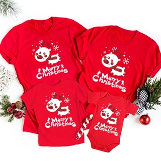 1pc Merry Christmas Family Set T Shirt Xmas Kids Women Men Tshirt Happy New Year 2023 Cute Cartoon Raindeer Printed Clothes Siblings Outfit Baby Romper