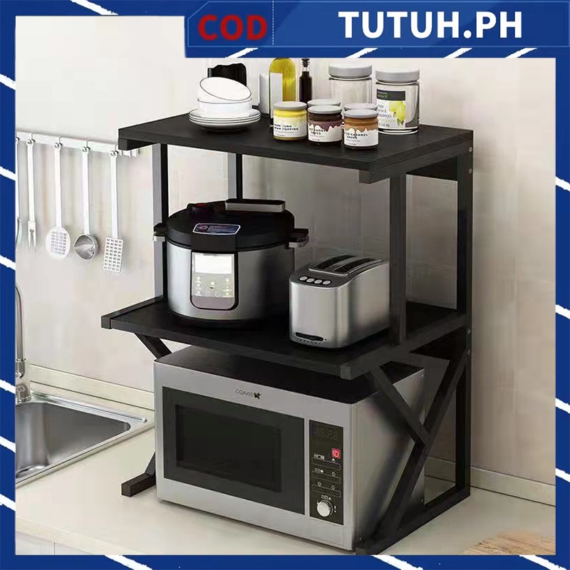 New 2 Layers Wooden Kitchen Racks Multipurpose Storage Rack Microwave