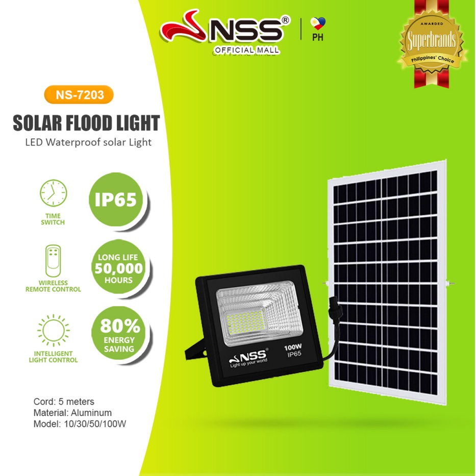 NSS Solar light 100W waterproof LED solar flood light HP Solar Panel