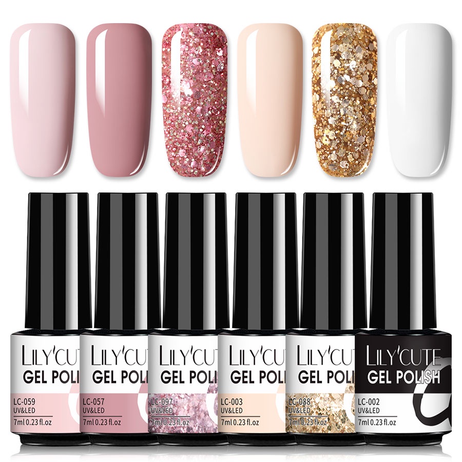 LILYCUTE 6Pcs Nail Gel Polish Set Rose Gold Glitter Gel Polish Pink Nude  Matte Effect Gel Lasting Base Top Coat Nail Gel | Shopee Philippines