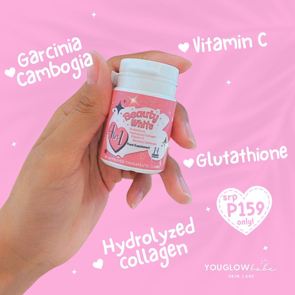 You Glow Babe Beauty White 4 in 1 Glutathione Collagen Vitamin C Capsule Trial Pack 14 Capsules