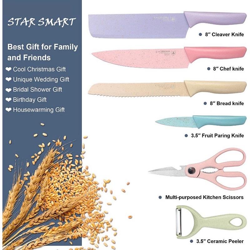 Rich 6PCS Kitchen Knife Set – Pastel Color Stainless Steel Chef and Bread Knives - Image 8