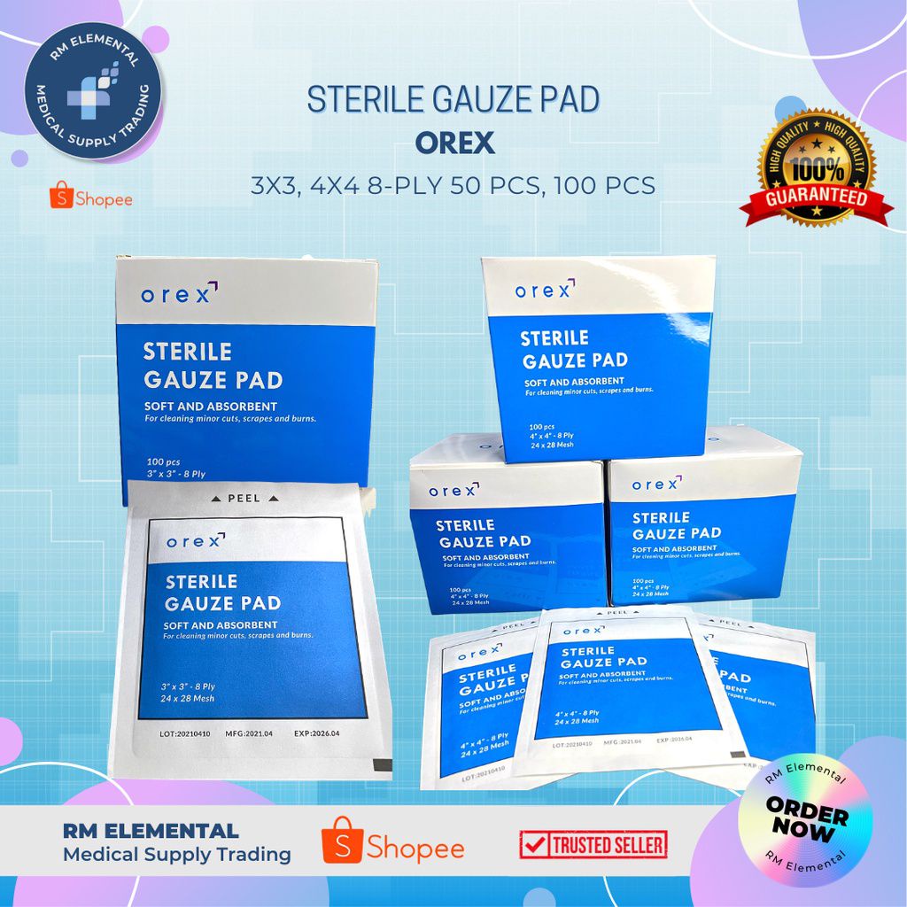OREX Sterile Gauze Pad / Gauze Swab / Gauze Sponge 3x3/4x4 Shopee