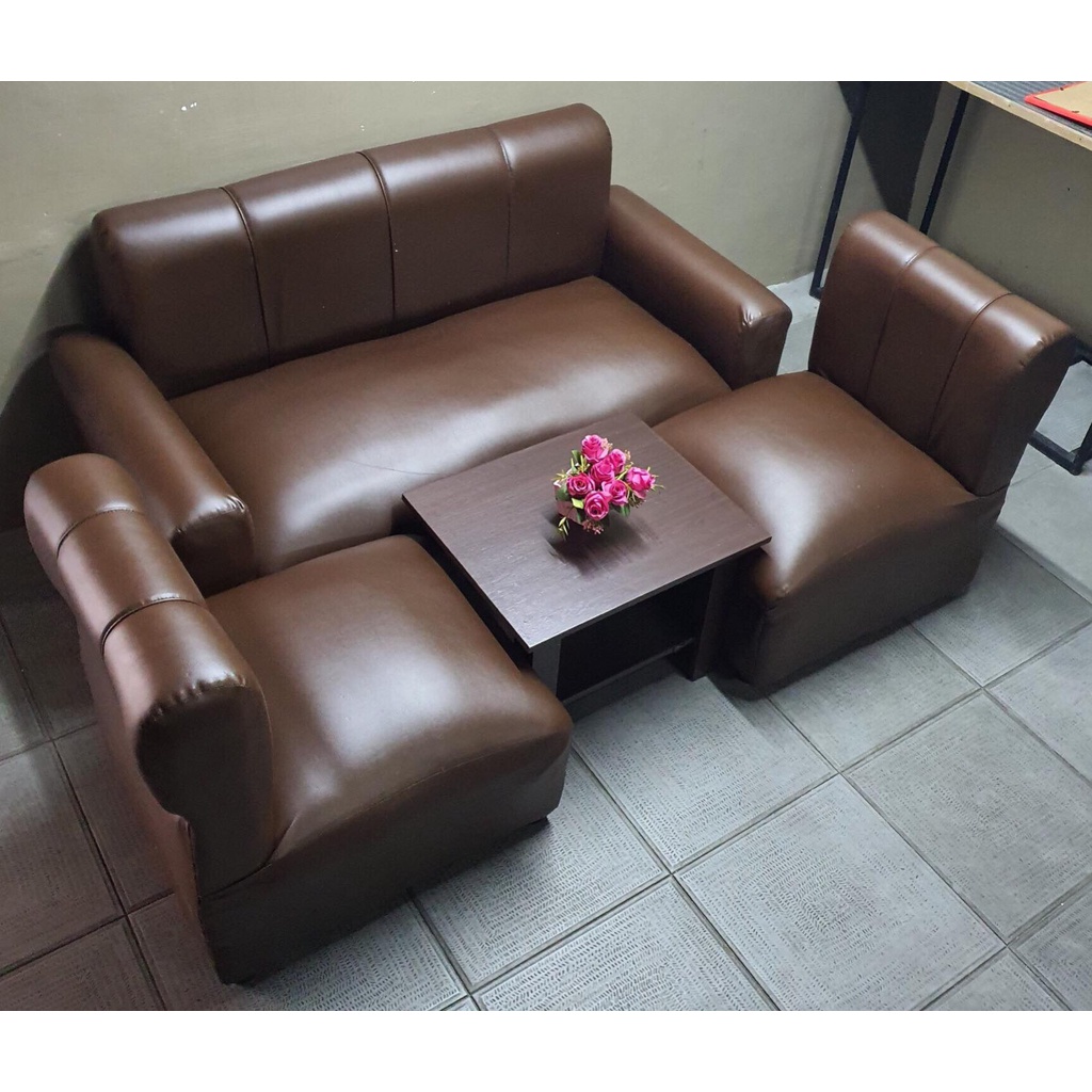 sala set brown leather with center table uratex foam Shopee Philippines
