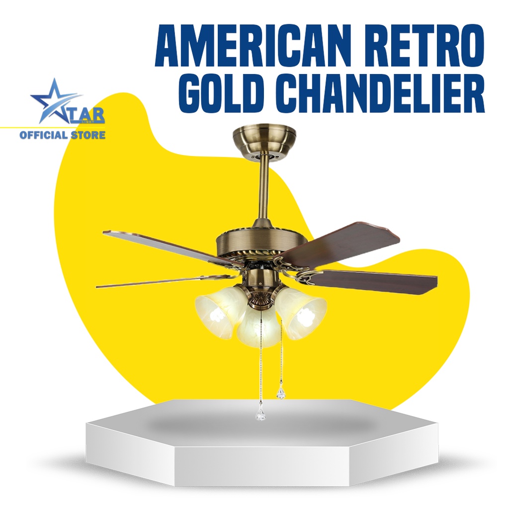 Ceiling Gold Chandelier Fan American Retro Design / Chandelier Fan with