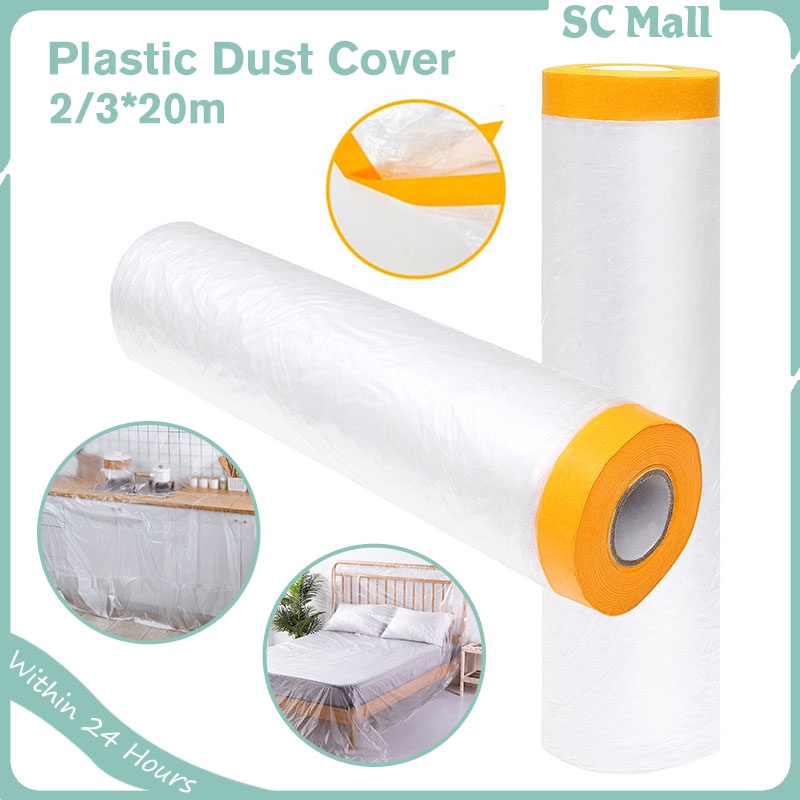 Dust PreTaped Masking Film 20m Plastic Dust Cover for Car Furniture