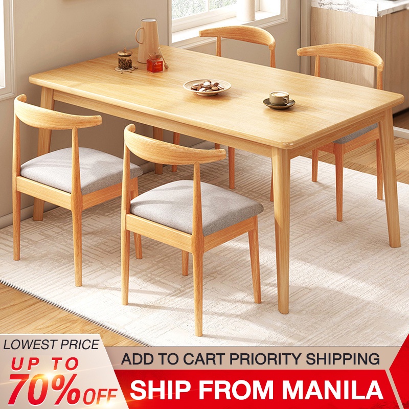 BAIERDI Navia log table and chairs solid wood dining table home small