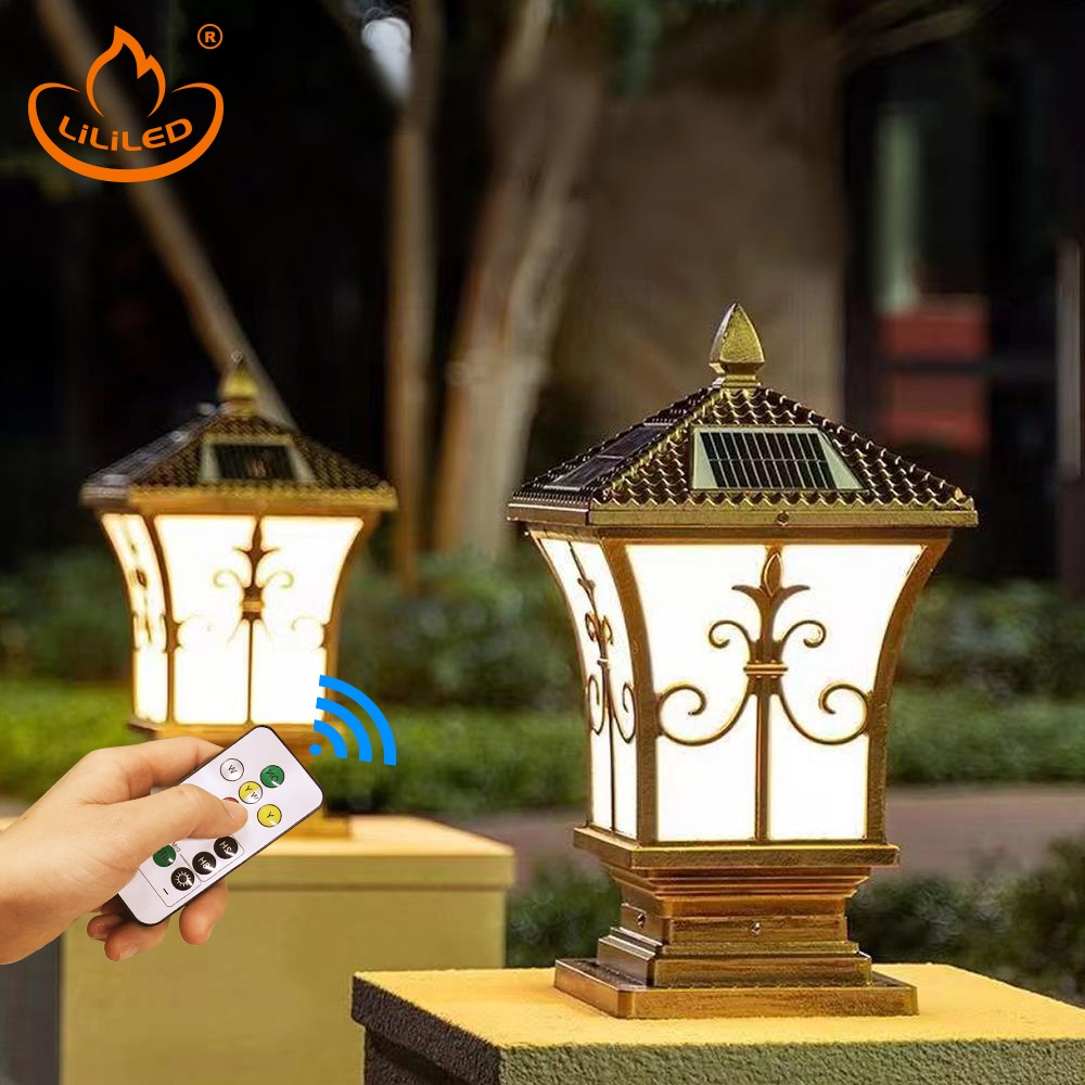 LiLi LED Retro Solar Post light Outdoor Waterproof 10W Tricolor Garden