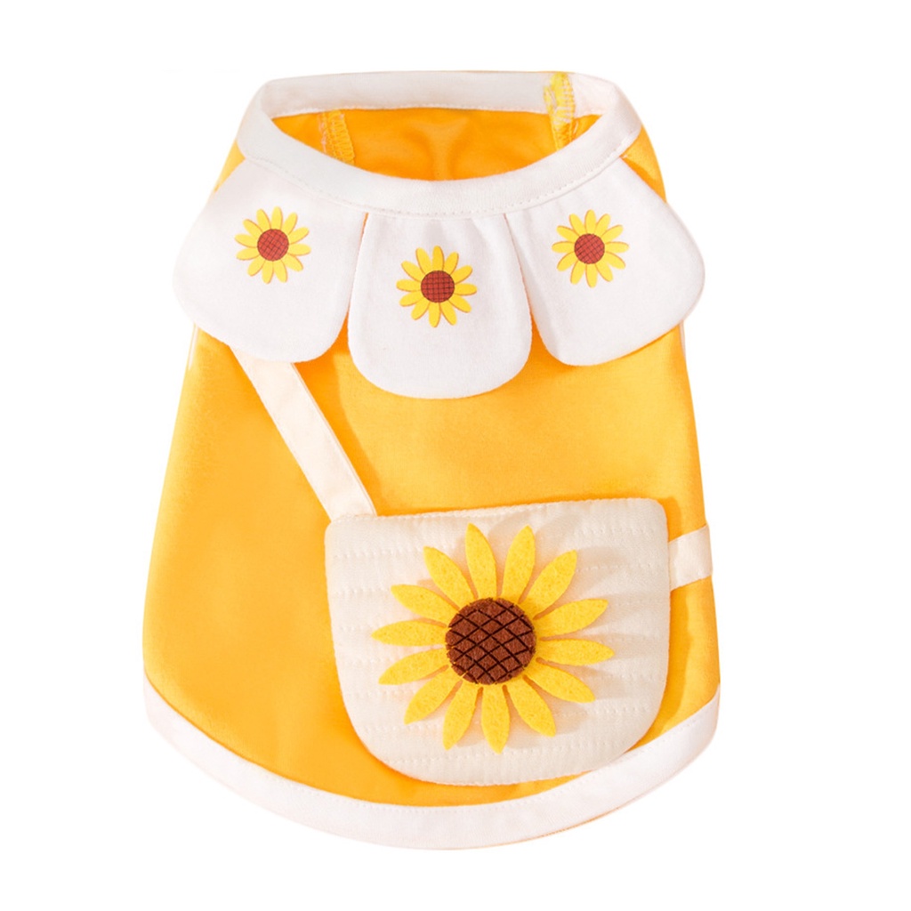 Mh19 1pc Pet Vest Petal Collar Design Sunflower Printed with Bag Fashion Lovely Cotton T-shirt for D #9