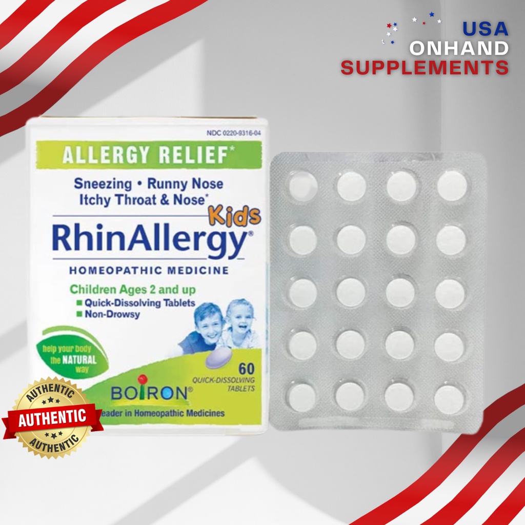 USA Onhand Boiron, RhinAllergy, Allergy Relief for Kids and Adult, 60 QuickDissolving Tablets
