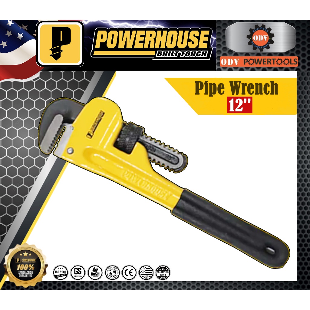 POWERHOUSE Pipe Wrench Heavy Duty Straight Pipe Wrench 12'' ODV