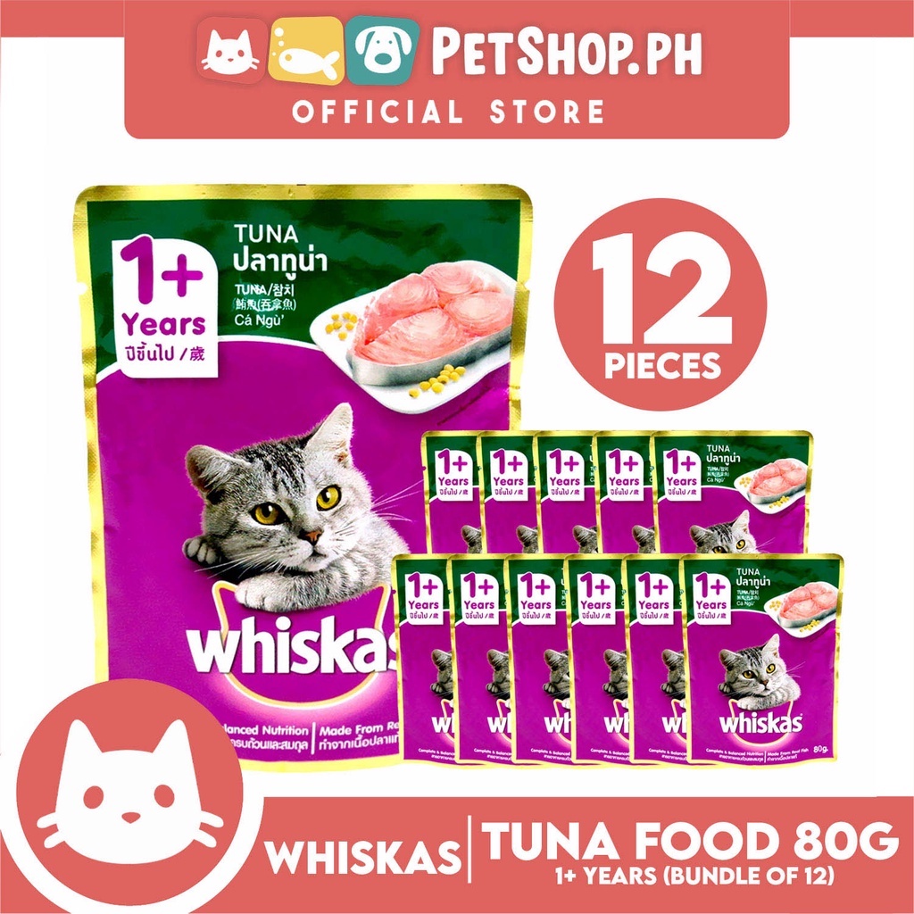 aozi wet cat food 12pcs Whiskas Tuna Pouch Wet Cat Food 80g Tuna Flavour